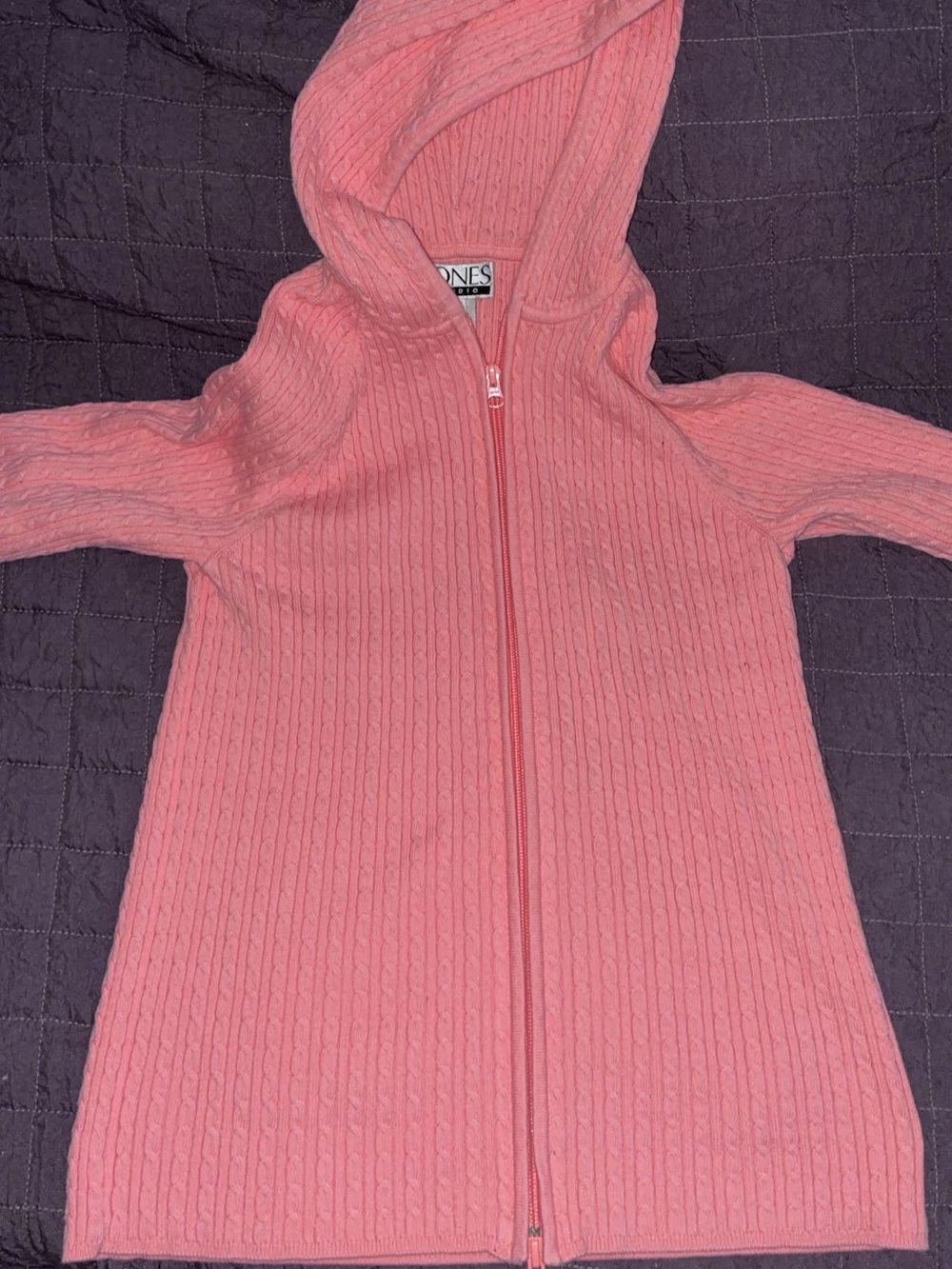 Jones Studio Coral Hooded Cable-Knit Zip Cardigan
